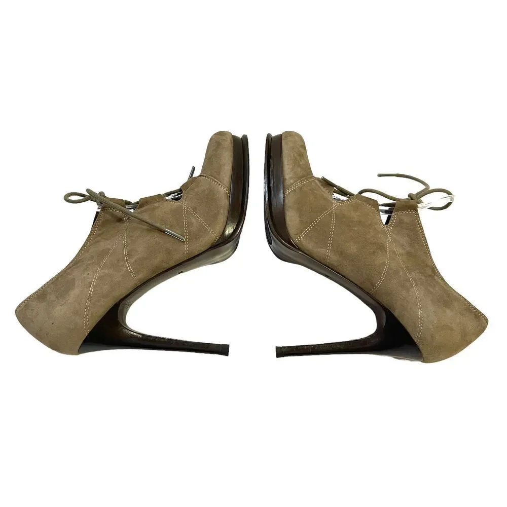 Diane von Furstenberg Size 7 Tan Suede Lace Up Stiletto Heels Pump